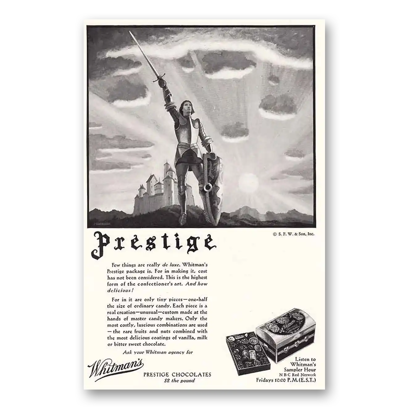 1932 Whitmans Chocolates Chocolate Prestige Vintage Magazine Print Ad