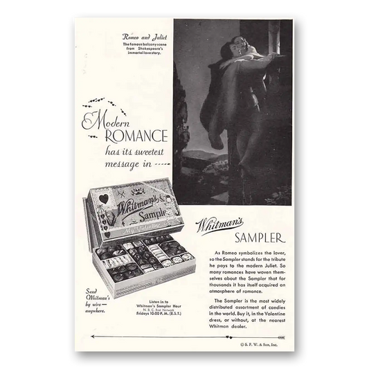 1932 Whitmans Chocolates Romeo and Juliet Vintage Magazine Print Ad