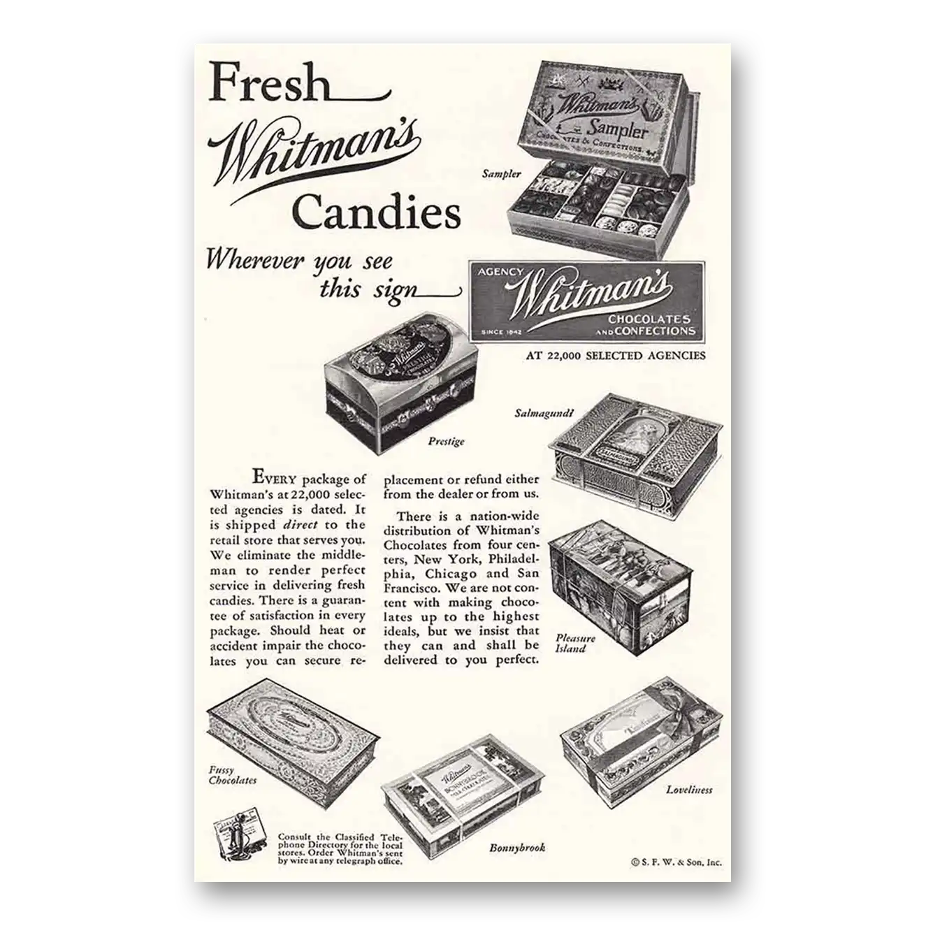 1932 Whitmans Chocolates Candies Fresh Vintage Magazine Print Ad