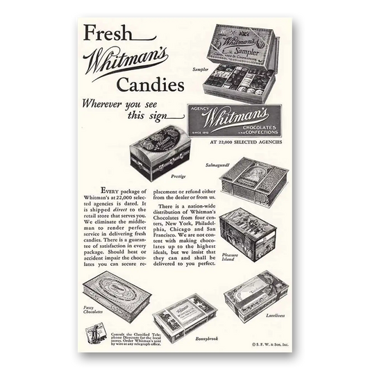 1932 Whitmans Chocolates Candies Fresh Vintage Magazine Print Ad