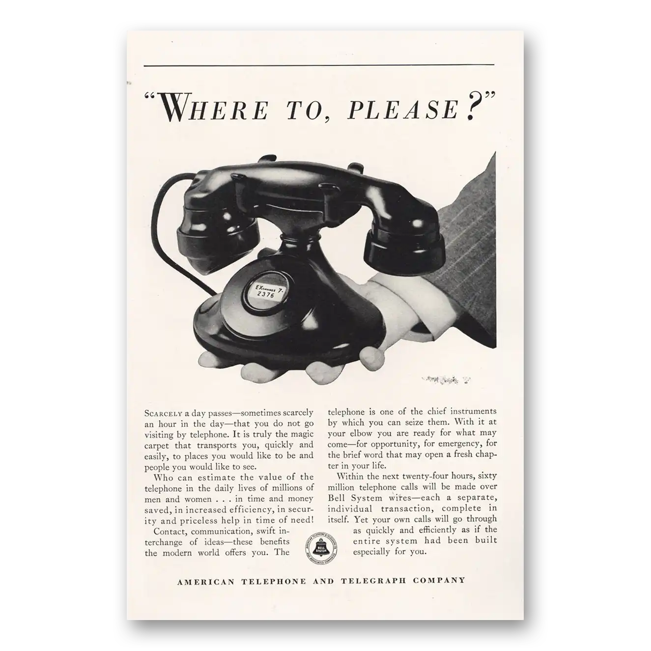 1933 American Telephone Where to Please Vintage Magazine Print Ad