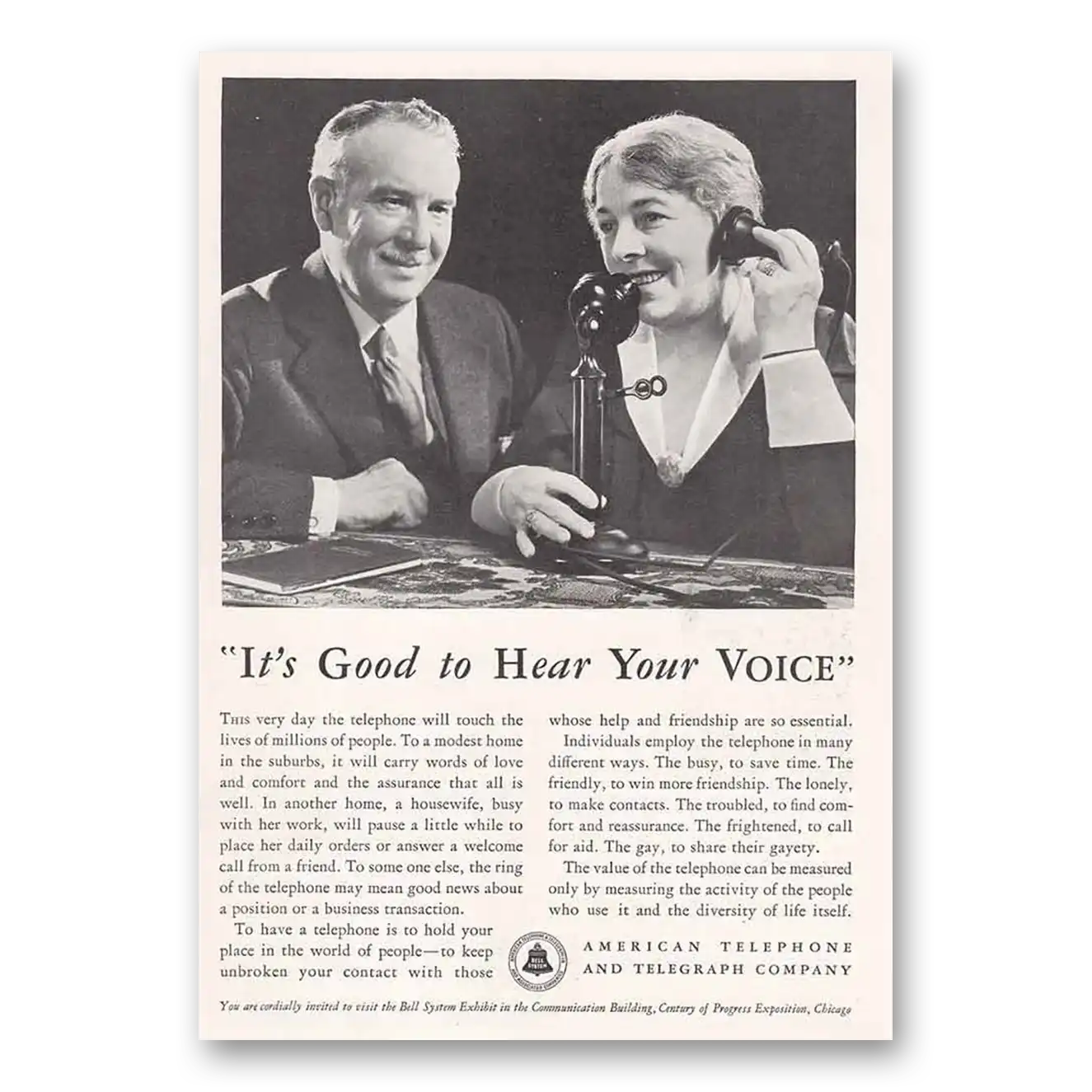 1933 American Telephone Good To Hear Your Voice Vintage Magazine Print Ad