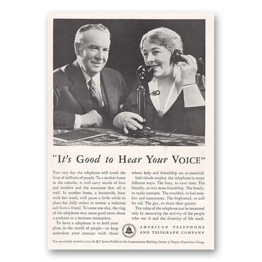 1933 American Telephone Good To Hear Your Voice Vintage Magazine Print Ad