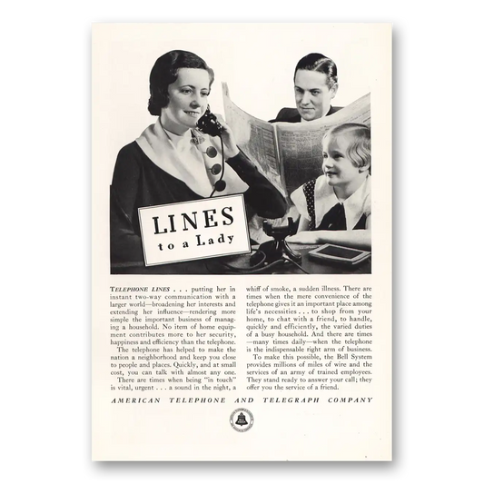 1933 American Telephone Lines to a Lady Vintage Magazine Print Ad