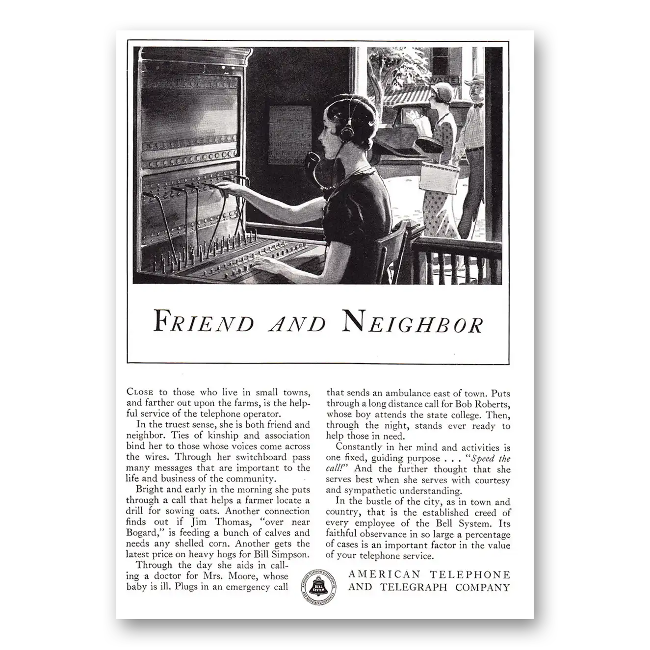 1933 American Telephone Friend and Neighbor Vintage Magazine Print Ad