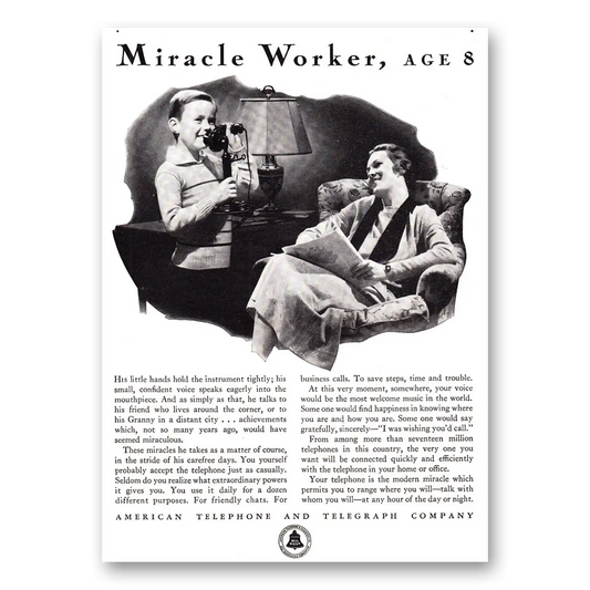 1933 American Telephone Miracle Worker Age 8 Vintage Magazine Print Ad