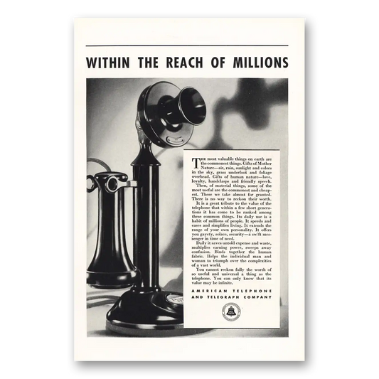 1933 American Telephone Within the Reach of Millions Vintage Magazine Print Ad