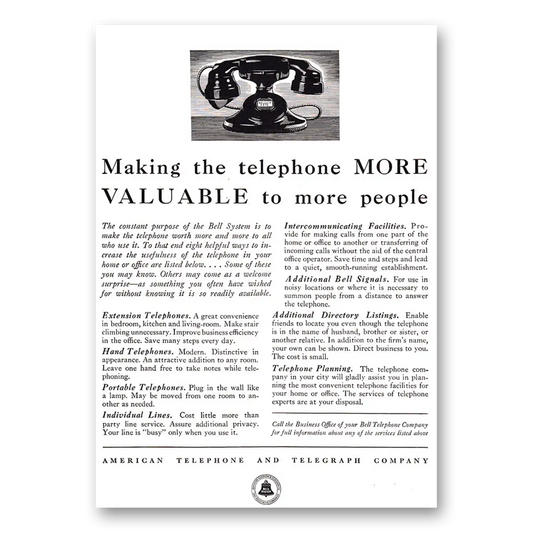 1933 American Telephone Making the Telephone More Valuable Vintage Magazine Print Ad