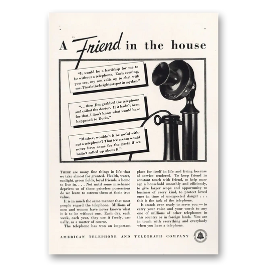 1933 American Telephone Friend in the House Vintage Magazine Print Ad