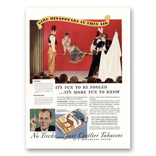 1933 Camel Cigarettes Girl Disappears In Thin Air Vintage Magazine Print Ad