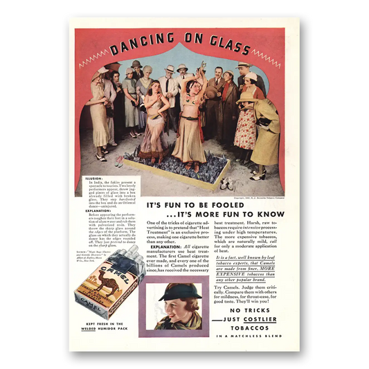 1933 Camel Cigarettes Dancing On Glass Vintage Magazine Print Ad