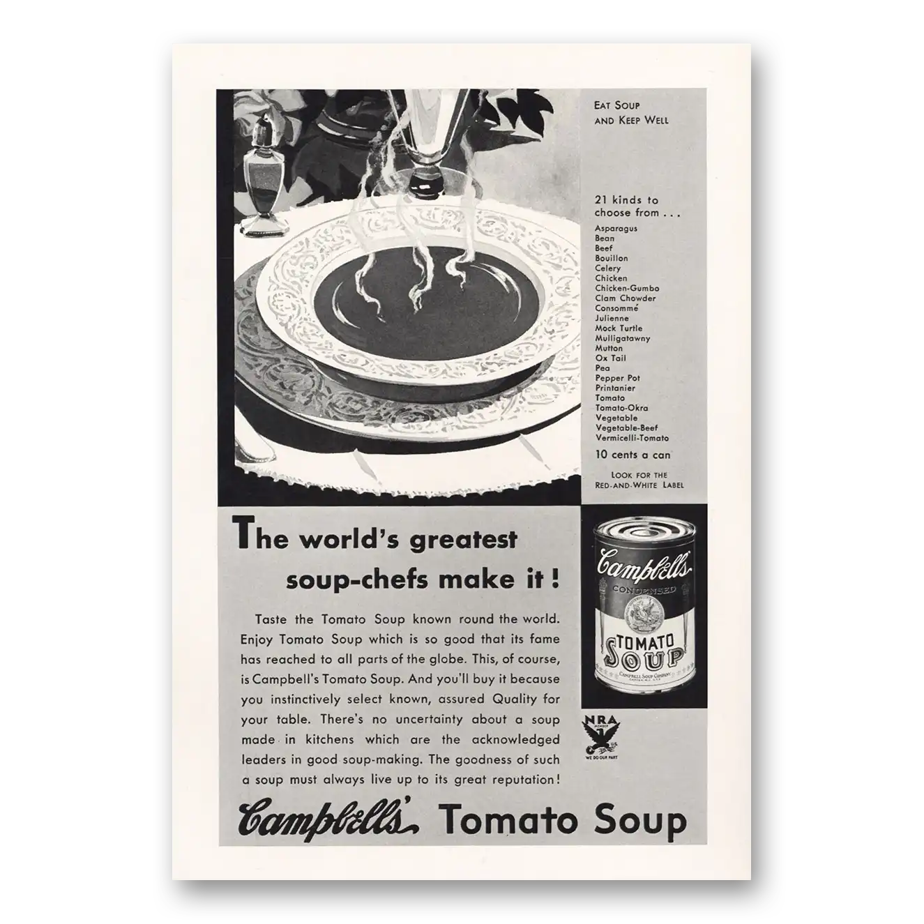 1933 Campbells Tomato Soup Worlds Greatest Soup Chef Vintage Magazine Print Ad