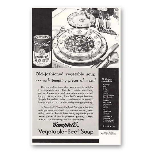 1933 Campbells Vegetable Beef Soup Old Fashioned Vegetable Soup Vintage Magazine Print Ad