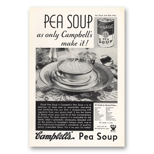 1933 Campbells Pea Soup As Only Campbells Make It Vintage Magazine Print Ad