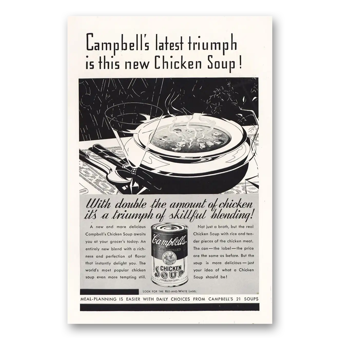 1933 Campbells Chicken Soup Latest Triumph Vintage Magazine Print Ad