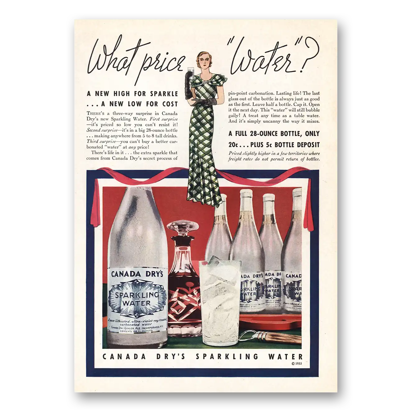 1933 Canada Dry What Price Water Vintage Magazine Print Ad