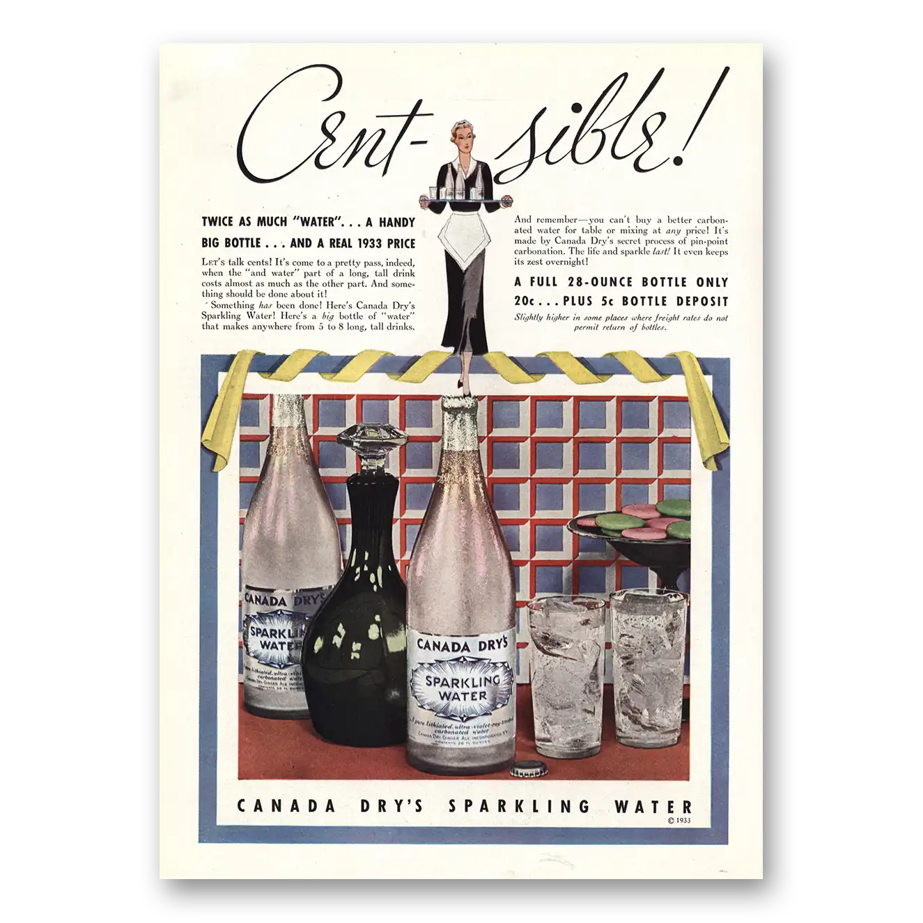 1933 Canada Dry Cent Sible Vintage Magazine Print Ad