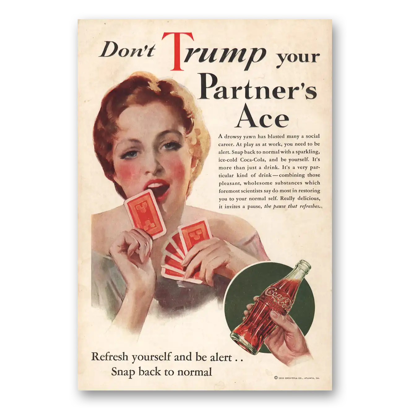 1933 Coca Cola Don't Trump Your Partners Ace Vintage Magazine Print Ad