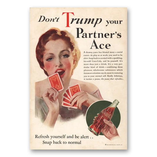 1933 Coca Cola Don't Trump Your Partners Ace Vintage Magazine Print Ad