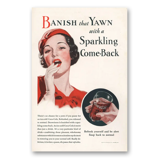 1933 Coca Cola Banish That Yawn Vintage Magazine Print Ad