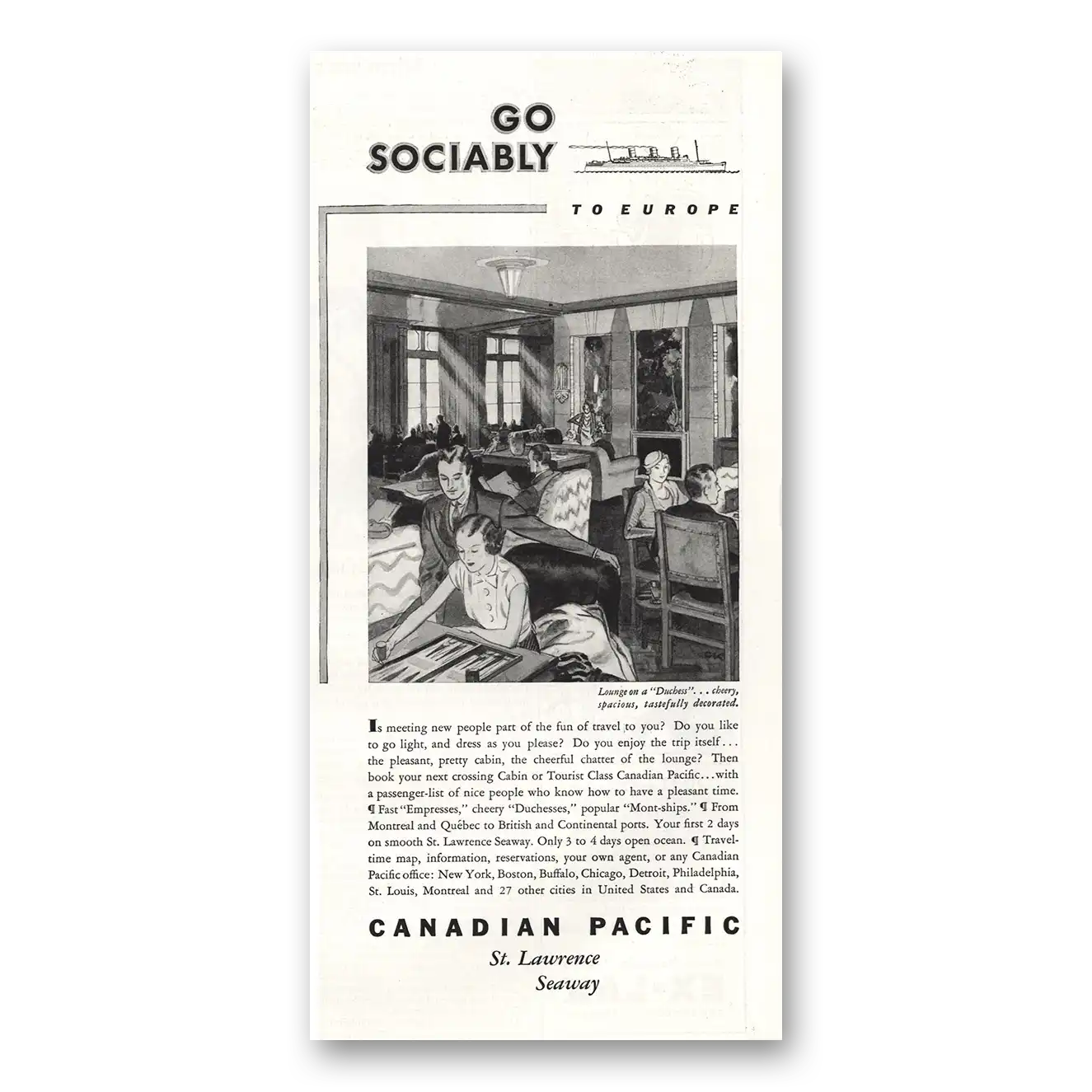 1933 Canadian Pacific Go Sociably Vintage Magazine Print Ad