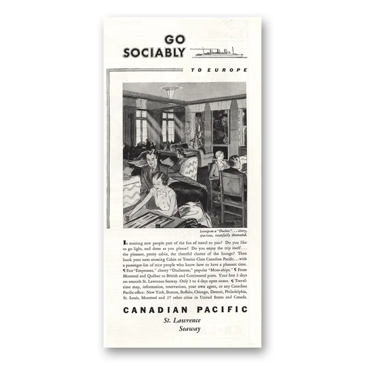 1933 Canadian Pacific Go Sociably Vintage Magazine Print Ad