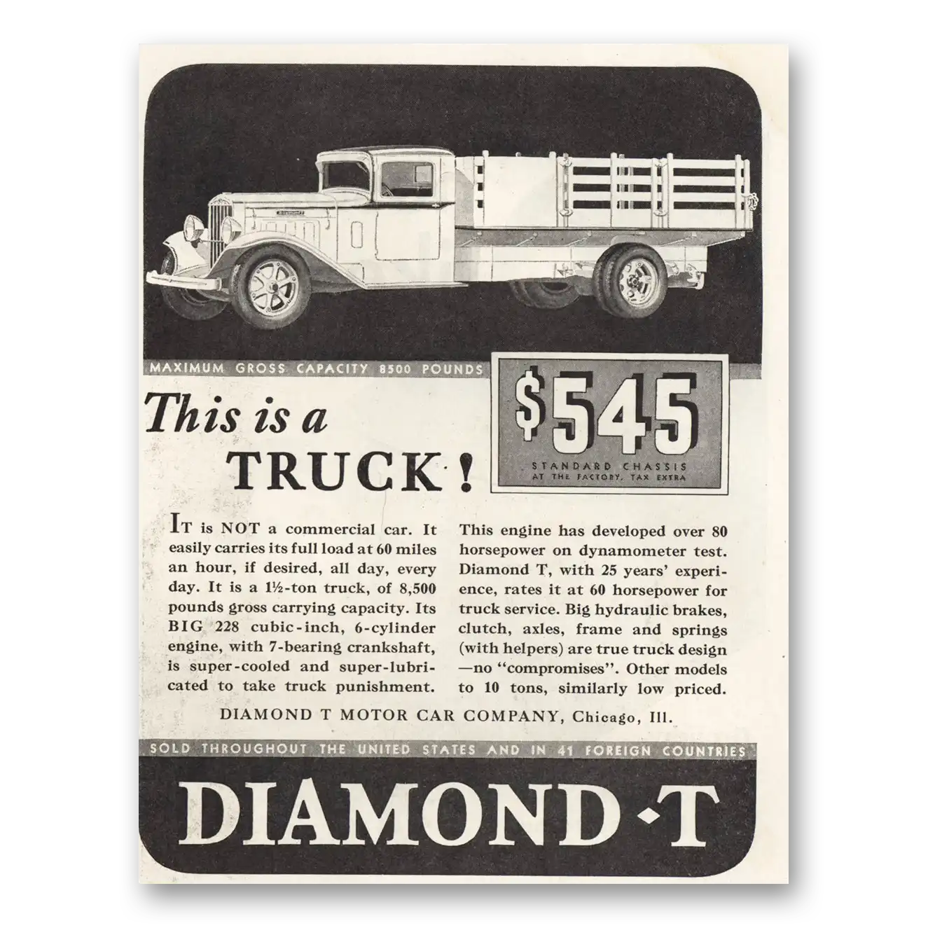 1933 Diamond T Trucks This Is a Truck Vintage Magazine Print Ad