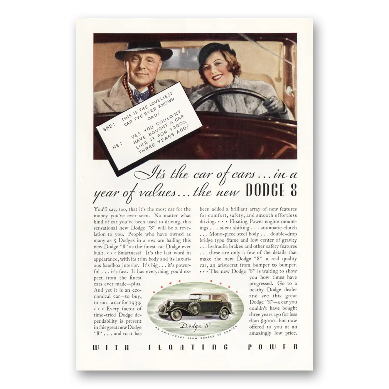 1933 Dodge Eight This is the Loveliest Car Vintage Magazine Print Ad