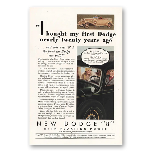 1933 Dodge Eight Bought My First Dodge Nearly Twenty Years Ago Vintage Magazine Print Ad