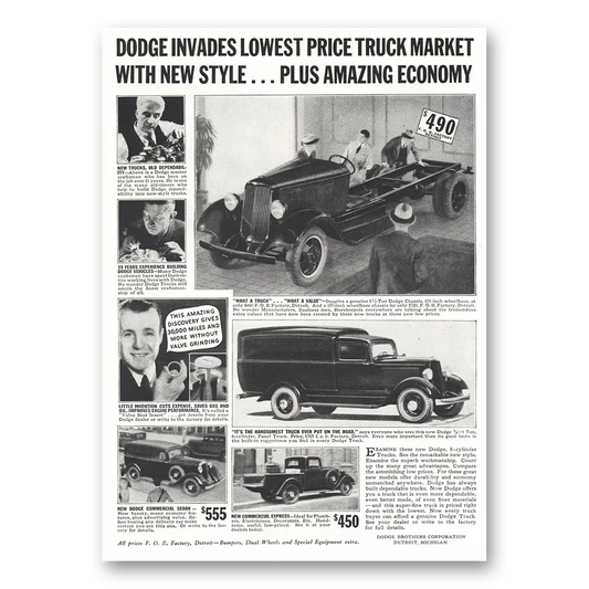 1933 Dodge Trucks Lowest Price Truck Market With New Style Vintage Magazine Print Ad