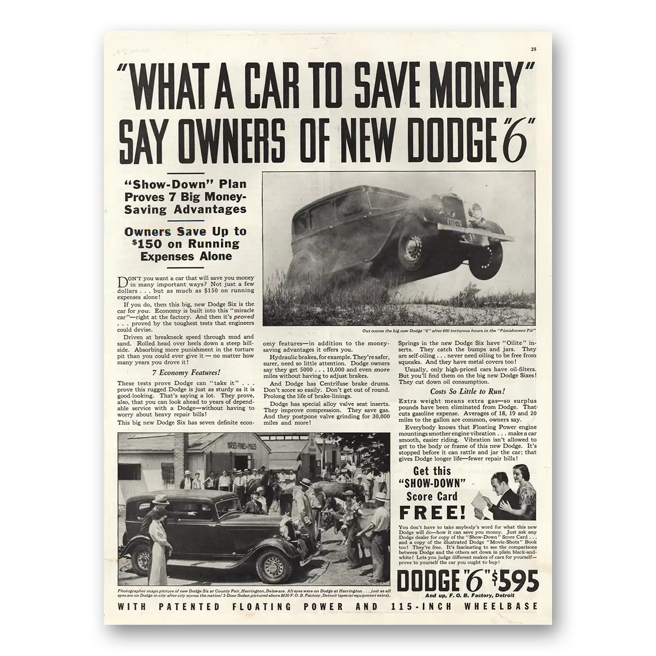 1933 Dodge Six What a Car to Save Money Vintage Magazine Print Ad