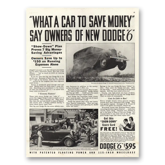 1933 Dodge Six What a Car to Save Money Vintage Magazine Print Ad