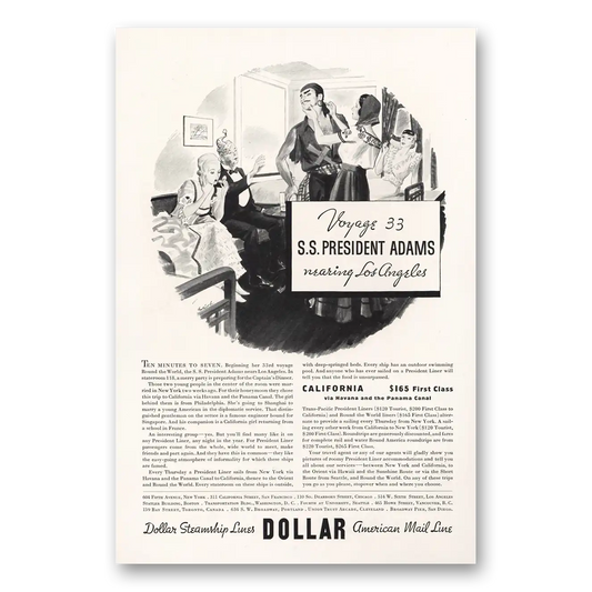 1933 Dollar Steamship Lines President Adams Nearing Los Angeles Vintage Magazine Print Ad