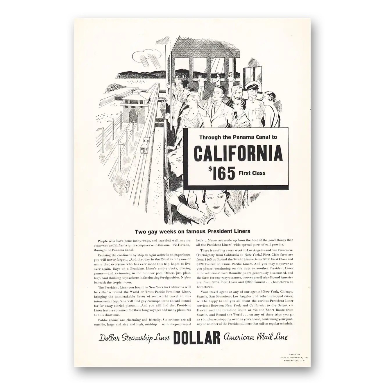 1933 Dollar Steamship Lines Panama Canal Two Gay Weeks President Liners Vintage Magazine Print Ad