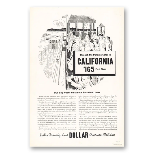 1933 Dollar Steamship Lines Panama Canal Two Gay Weeks President Liners Vintage Magazine Print Ad