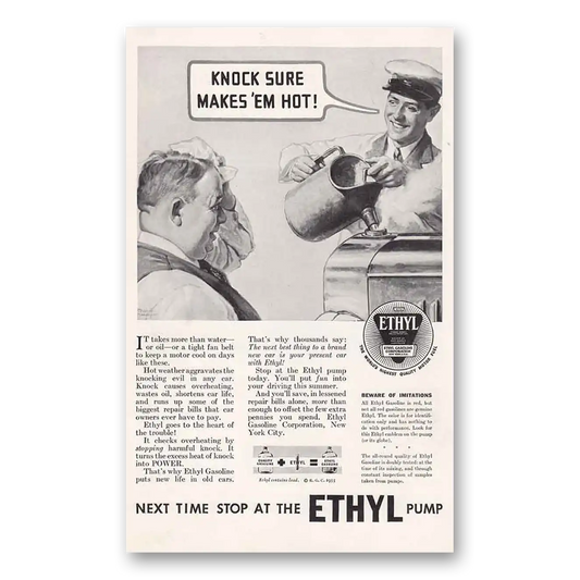 1933 Ethyl Gasoline Knock Sure Make Em Hot Vintage Magazine Print Ad