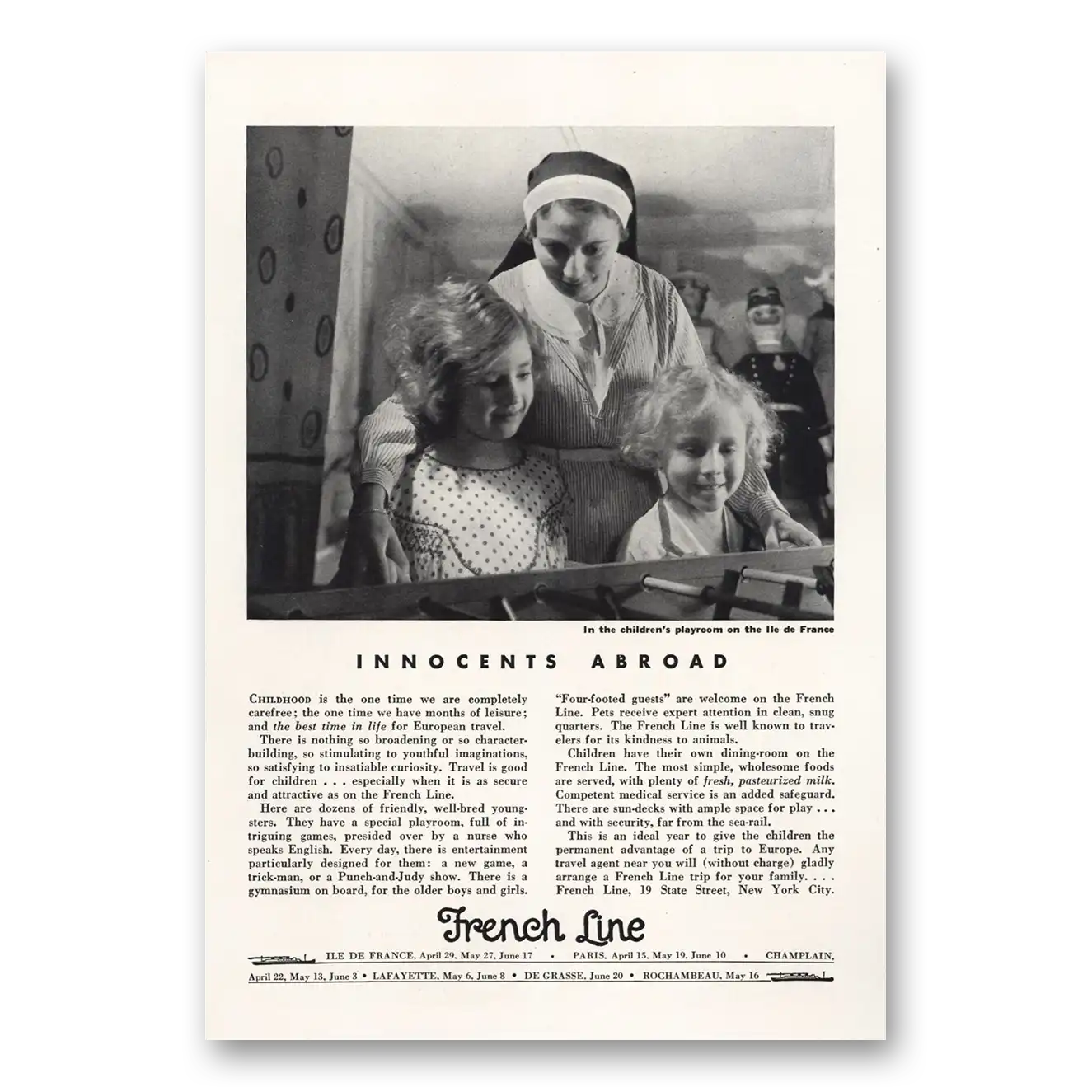 1933 French Line Innocents Abroad Vintage Magazine Print Ad