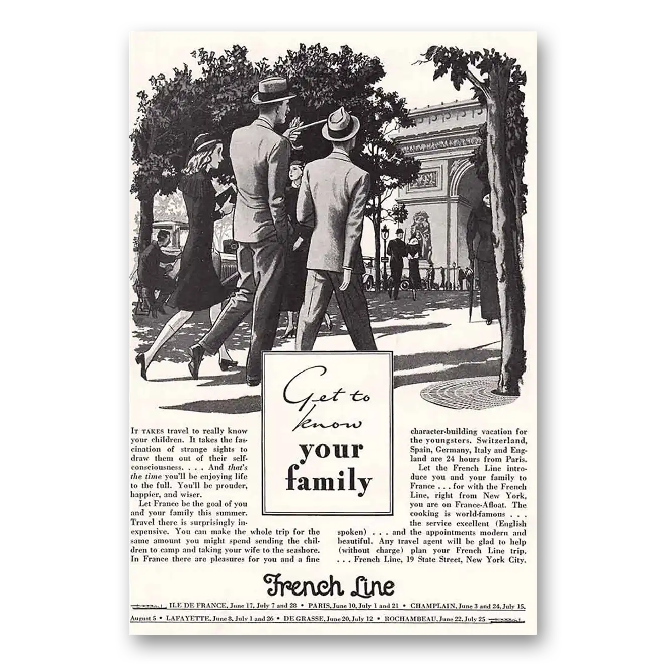 1933 French Line Get to Know Your Family Vintage Magazine Print Ad