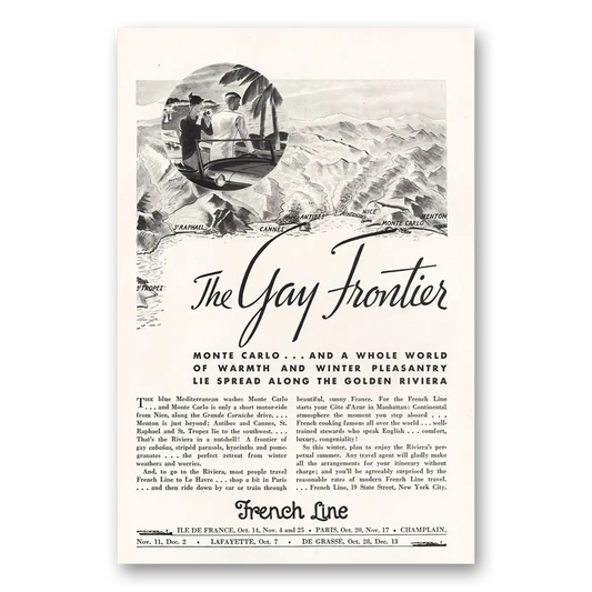 1933 French Line Gay Frontier Monte Carlo Vintage Magazine Print Ad