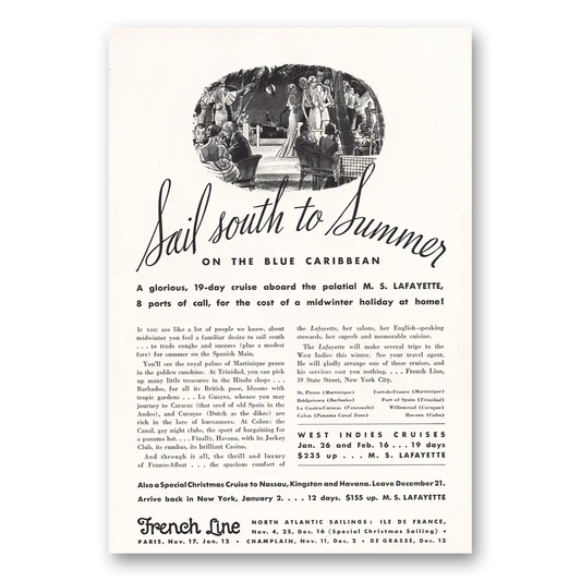 1933 French Line Sail South to Summer Vintage Magazine Print Ad