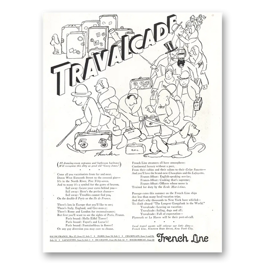 1933 French Line Travalcade Vintage Magazine Print Ad