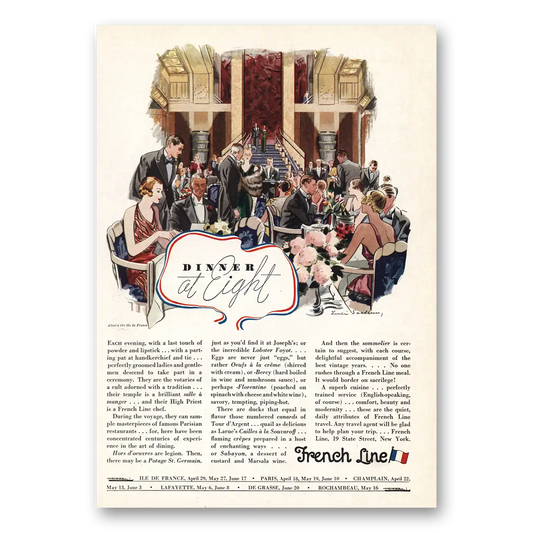 1933 French Line Dinner at Eight Vintage Magazine Print Ad