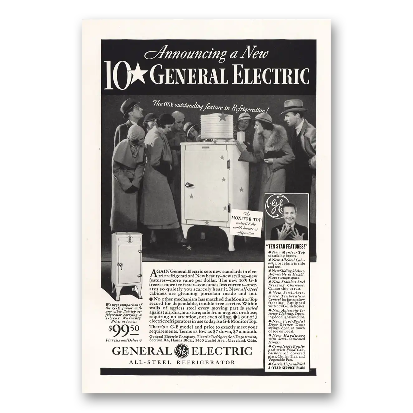 1933 General Electric Refrigerator Announcing a New 10 Star Vintage Magazine Print Ad