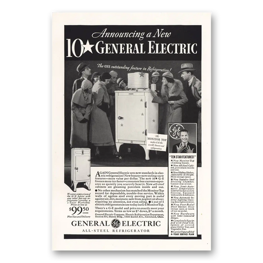 1933 General Electric Refrigerator Announcing a New 10 Star Vintage Magazine Print Ad