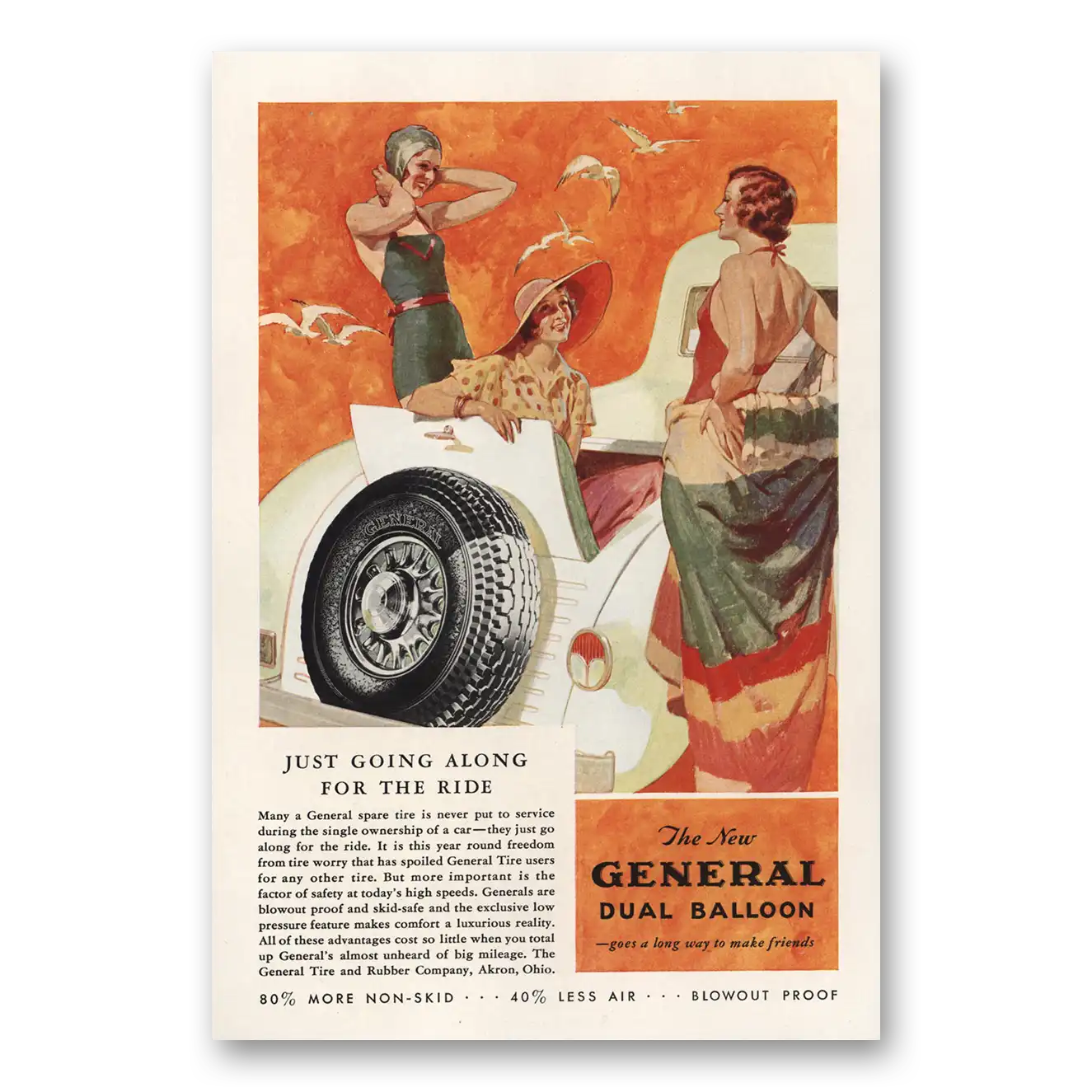 1933 General Tire Dual Balloon Tires Along for the Ride Vintage Magazine Print Ad