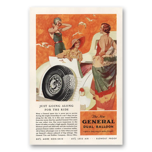 1933 General Tire Dual Balloon Tires Along for the Ride Vintage Magazine Print Ad