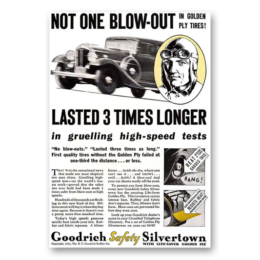 1933 Goodrich Silvertown Tires Not One Blow Out Vintage Magazine Print Ad