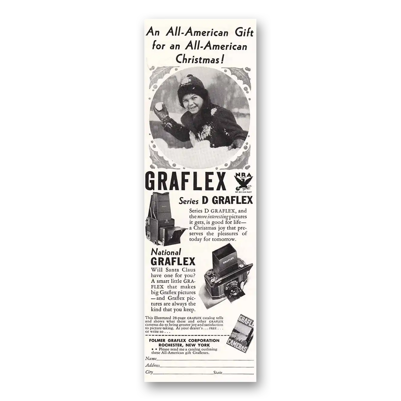 1933 Graflex Cameras All American Christmas Vintage Magazine Print Ad