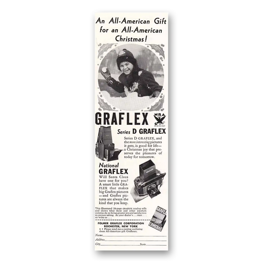 1933 Graflex Cameras All American Christmas Vintage Magazine Print Ad