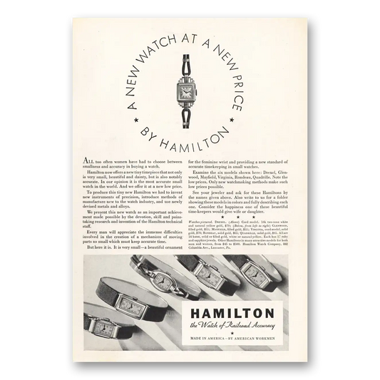 1933 Hamilton Watch New Watch At a New Price Vintage Magazine Print Ad